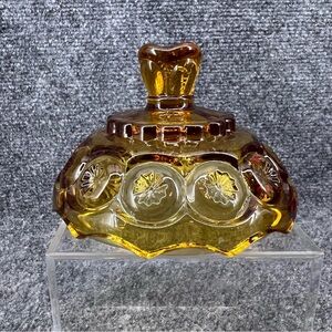 Vintage L.E. Smith Moon & Stars Amber Compote Candy Dish Lid - Lid Only 4.5” x 3